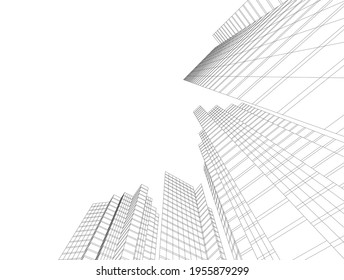 abstract drawing of modern architecture building 3d illustration