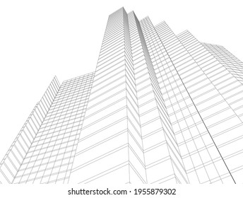 abstract drawing of modern architecture building 3d illustration