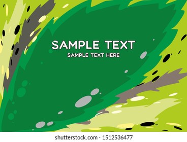Abstract drawing with multi-colored elements of green and light green, similar to the leaves of trees and blots, with space for text