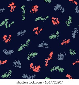 Abstract drawing. Nice ornament for textiles, wallpaper, covers. Contrast color. Spots on a dark blue background. Seamless vector illustration.