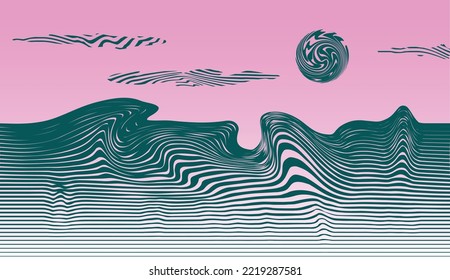 abstract drawing ocean and sun