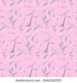 Dibujo Abstractas sobre un fondo rosa. Patrón transparente de Vector con adorno abstracto plateado sobre un fondo rosa.