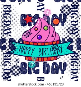 Abstract drawing on a t-shirt. Background cake and creative design for girls and men. Fashion illustration pattern in modern style for clothing and greeting cards