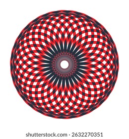 um desenho abstrato de um objeto circular vermelho e preto