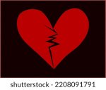 Abstract drawing of a red cracked heart on a black background
