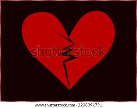 Abstract drawing of a red cracked heart on a black background