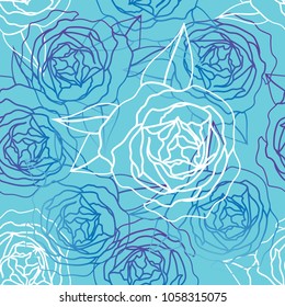 Abstract drawing rose pattern line stroke seamless background on blue color vector and illustration