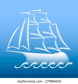 Abstract drawing sailing ship. Vector illustration