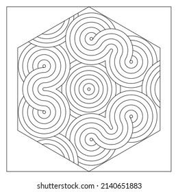 Abstract drawing of snaking lines in a hexagon box. Easy coloring page suitable for digital detox. EPS8 #480
