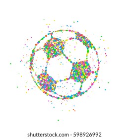 Abstract drawing of a soccer ball made from colorful circles. Vector illustration.