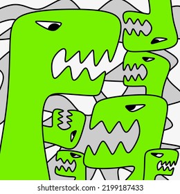 Abstract drawing of some cute green dinosaur looking each other