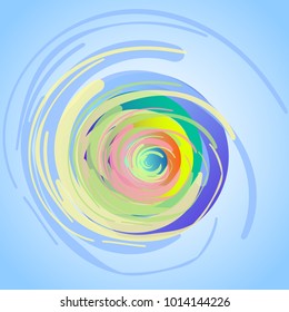 Abstract drawing. Spirals, fuzzy twisting circles, painted with large strokes. The main colors of the vector are shades of blue and green.