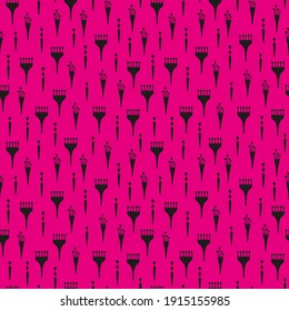 Abstract drawing. Stylized plants. Pink background. Seamless pattern. Vector graphics.