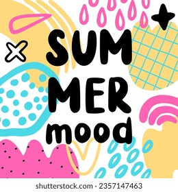 Dibujo abstracto para camisetas. Antecedentes con las palabras SUNNER NOOD, Diseño para chicas adolescentes. Ilustración de moda en estilo moderno para impresión femenina