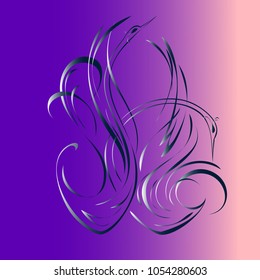 abstract drawing of two swans on a colored background