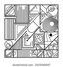 Abstract drawing, very crisp and very cool, consisting of simple geometric shapes in line art style. Vector illustration