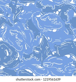 Abstract drawing water liquid seamless background. Fresh aqua waves pattern.