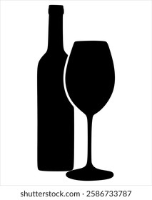 Abstract drawing of a wine bottle and a glass next to each other. Hand-drawn without artificial intelligence
