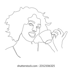 Abstract drawing of a woman with a cup. Illustration for posters, prints and creative design. Continuous line style