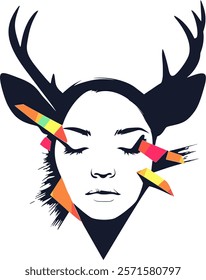 Abstract drawing of a woman with deer antlers