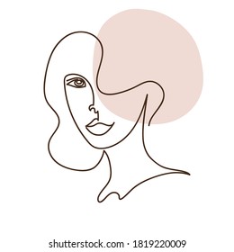 dibujo abstracto de la cara de una mujer, dibujado por las manos en una línea. Retrato en estilo mínimo para postal, afiche, afiche, folleto, diseño de portada, web
