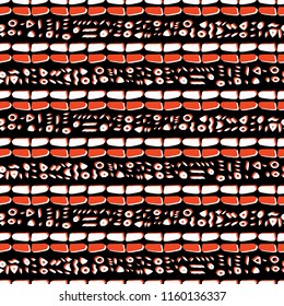 Abstract Drawn Cryptic Symbols , Seamless Vector Pattern of Ancient Code Lines Hieroglyphs for Trend Fashion Print, Wallpaper, Packaging Graphic Design, Hand Drawn Texture Backgrounds  Red Black White