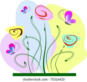 abstract drawn flowers