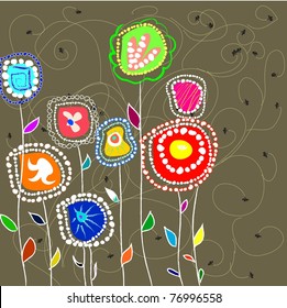 abstract drawn flowers