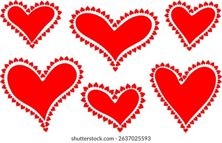 abstract drawn hearts vector set isolated red love shapes with outline for web design decor valentines day wedding romantic digital elements