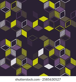 Abstract drawn seamless pattern with isometric cubes - perfect for sugar packaging - modern vector repeatable background in high contrast color