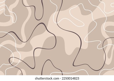 Abstract drawn seamless pattern with random wavy lines - modern vector repeatable background in neutral colors