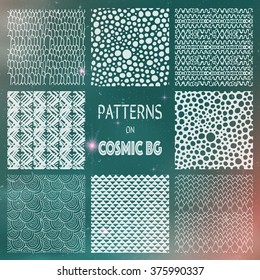 Abstract Drawn Seamless Patterns on Cosmic Background