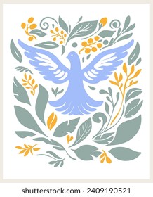 Abstract drawn vector graphics, drawn illustration dove groovy Y2K background. Vector posters in trendy retro psychedelic 2000s style. Aesthetic hippie. Girly cute design.