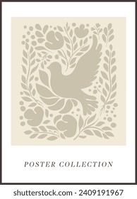 Abstract drawn vector graphics, drawn illustration dove groovy Y2K background. Vector posters in trendy retro psychedelic 2000s style. Aesthetic hippie. Girly cute design.