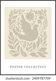 Abstract drawn vector graphics, drawn illustration dove groovy Y2K background. Vector posters in trendy retro psychedelic 2000s style. Aesthetic hippie. Girly cute design.