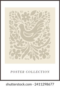 Abstract drawn vector graphics, drawn illustration dove groovy Y2K background. Vector posters in trendy retro psychedelic 2000s style. Aesthetic hippie. Girly cute design.