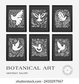 Abstract drawn vector graphics, drawn illustration dove groovy Y2K set. Vector posters in trendy retro psychedelic 2000s style. Aesthetic hippie. Girly cute design.