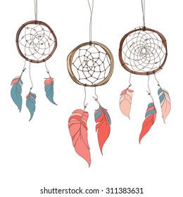 Abstract dream catcher. Vector illustration, vintage style.