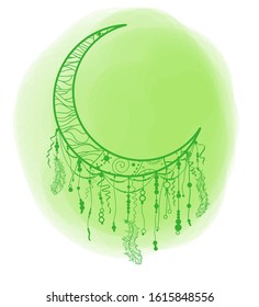 Abstract dreamcatcher on colored painted spot. Paint stain. Print for polygraphy, posters and textiles. Decorative style