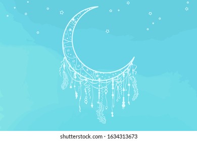 Abstract dreamcatcher on colored painted background. Print for your design