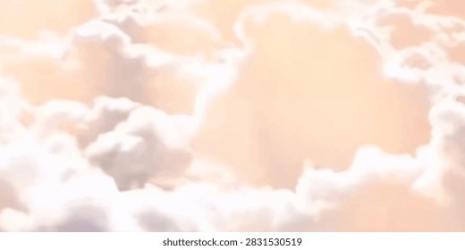 Abstract dreamlike peach cloudscape background with soft golden sunlight for backdrop