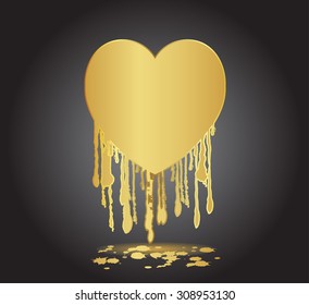 Abstract dripping heart for design use.Golden heart drips vector illustration