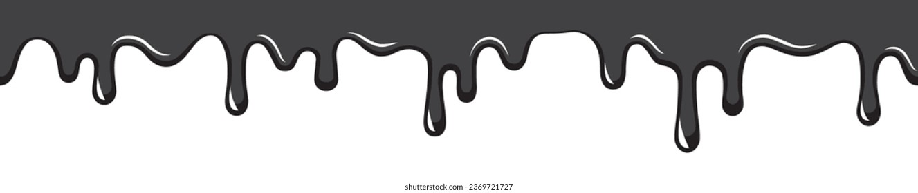 Abstract dripping liquid or paint seamless pattern. Melting chocolate, flowing cream, glaze, yogurt or honey horizontal border.