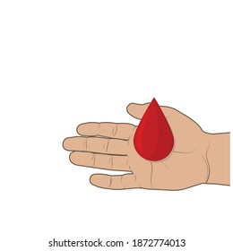 Abstract drop of blood lying on a man's hand, color vector illustration, clipart, banner, design, decoration, icon