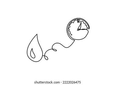 Abstract drop with clock as line drawing on white background. Vector