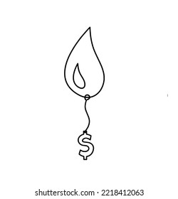 Abstract drop with dollar as line drawing on white background. Vector