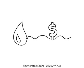 Abstrakter Tropfen mit Dollar als Linie auf weißem Hintergrund. Vektorgrafik