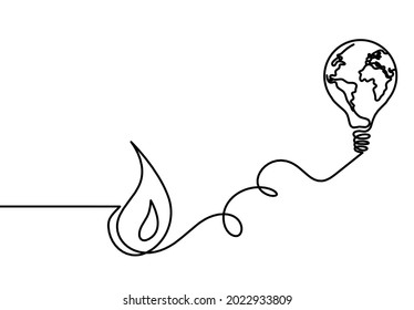 Abstract drop with globe and lightbulb as line drawing on white background. Vector