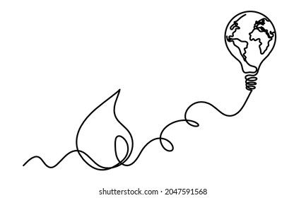 Abstract drop with globe and lightbulb as line drawing on white background. Vector