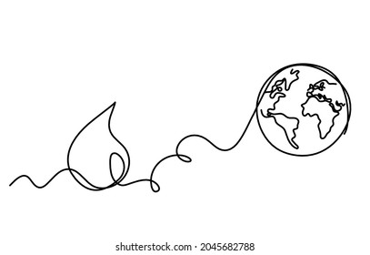 Abstract drop with globe as line drawing on white background. Vector